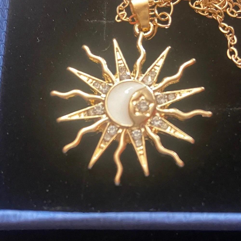Gold Sun and Moon Stainless Steel Pendant Necklace
